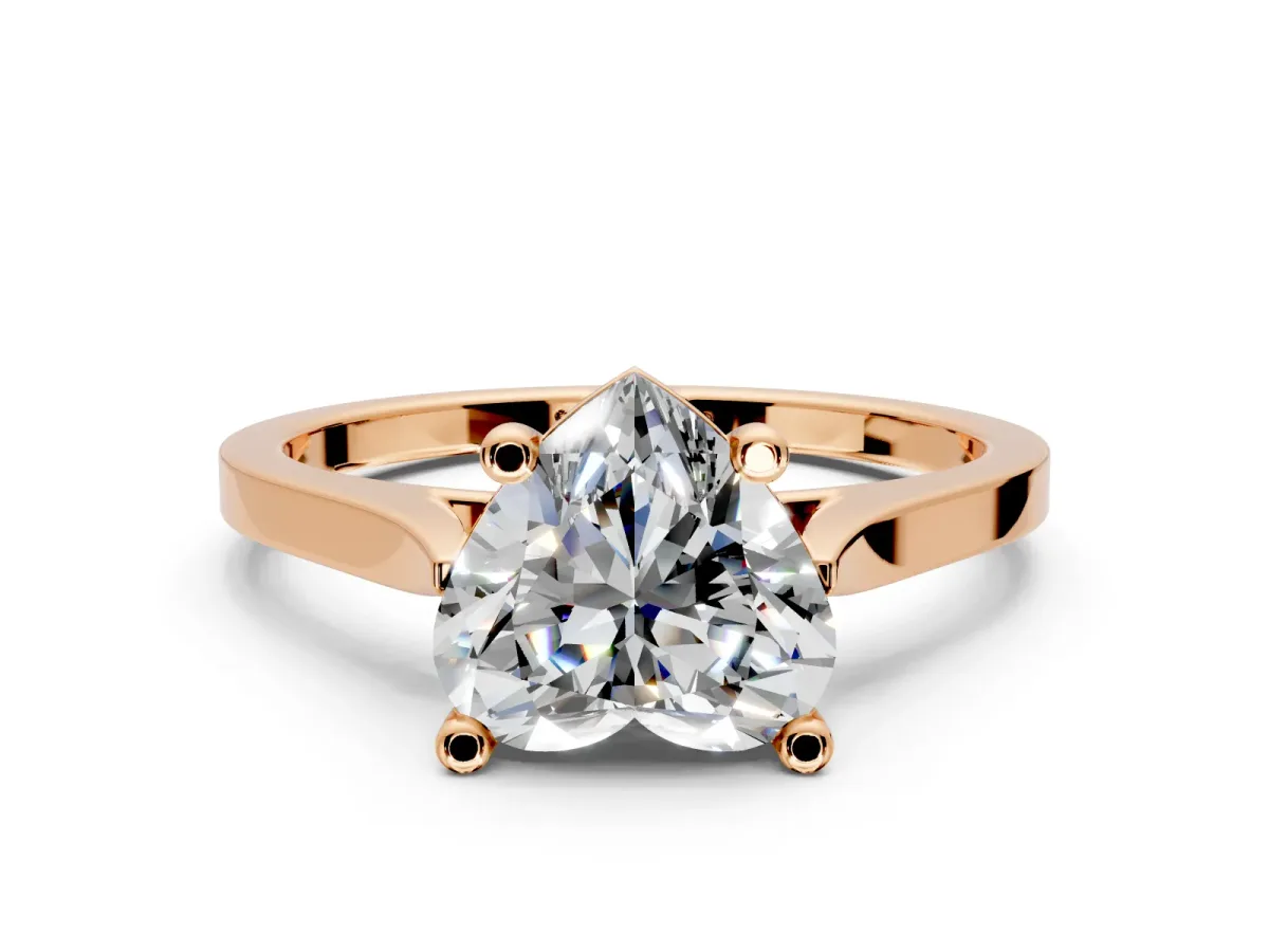 Solitaire Engagement Ring Setting for Heart-Shaped Center with Tapered Shoulders and Prong Head in Rose Gold