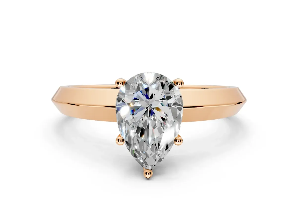 Solitaire Engagement Ring Setting for Pear-Shaped Center with Wide Knife Ridge Band and Prong Head in Rose Gold