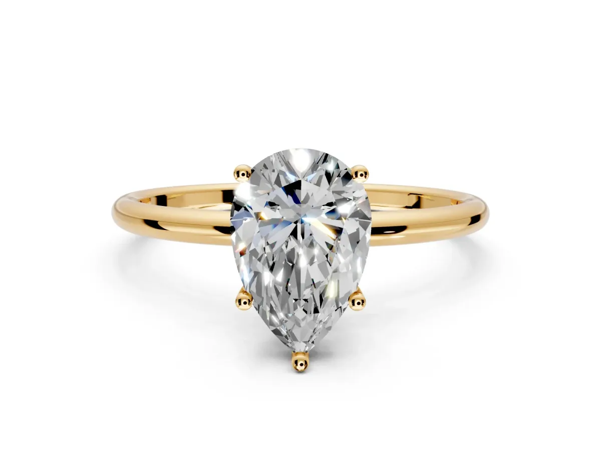 Solitaire Engagement Ring Setting for Pear-Shaped Center with Straight Thin Band and Prong Head in Yellow Gold