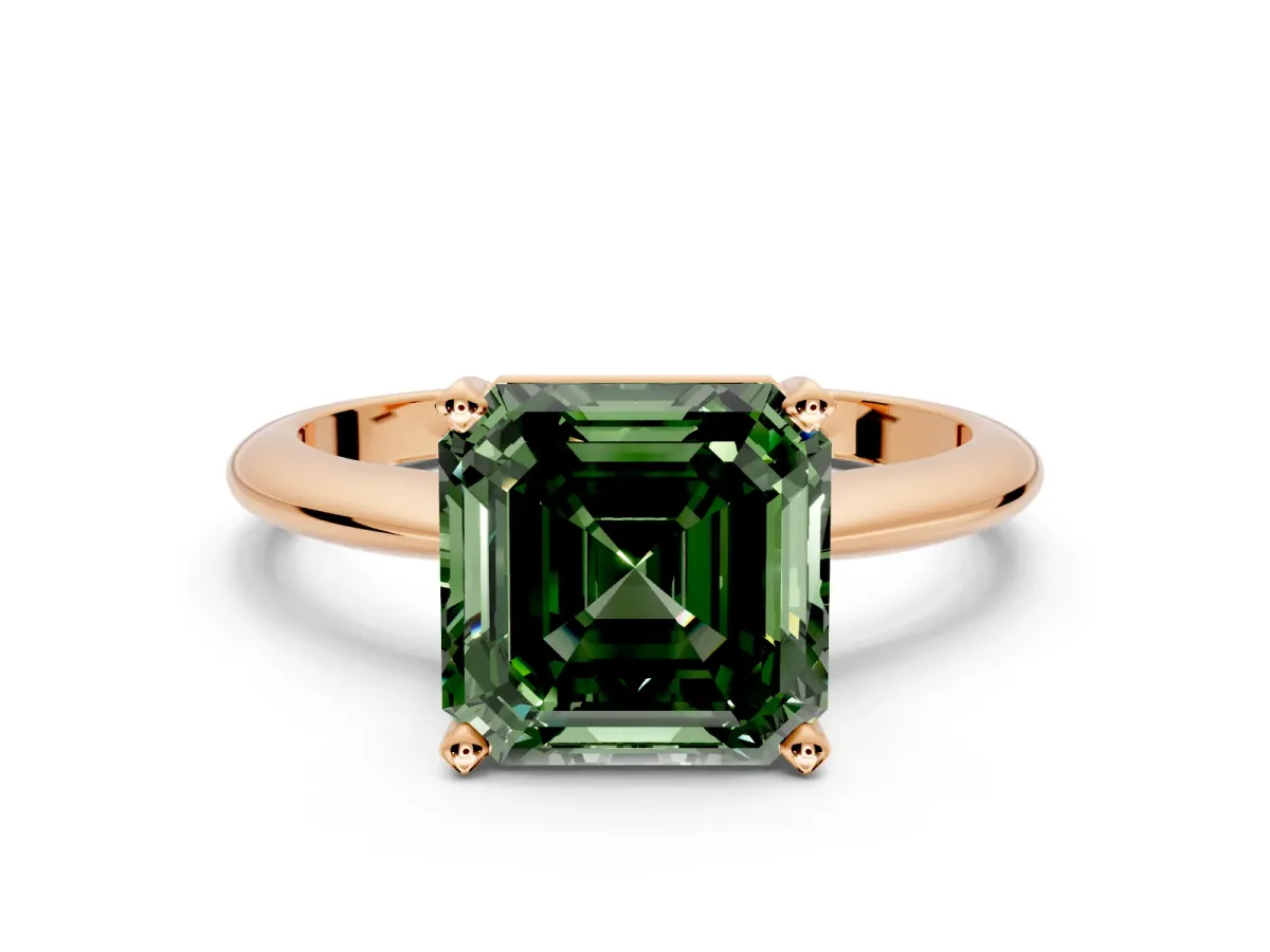 Solitaire Engagement Ring Setting for Fancy Green Asscher Cut Center with Knife Ridge Band and Claw Prong Head in Rose Gold