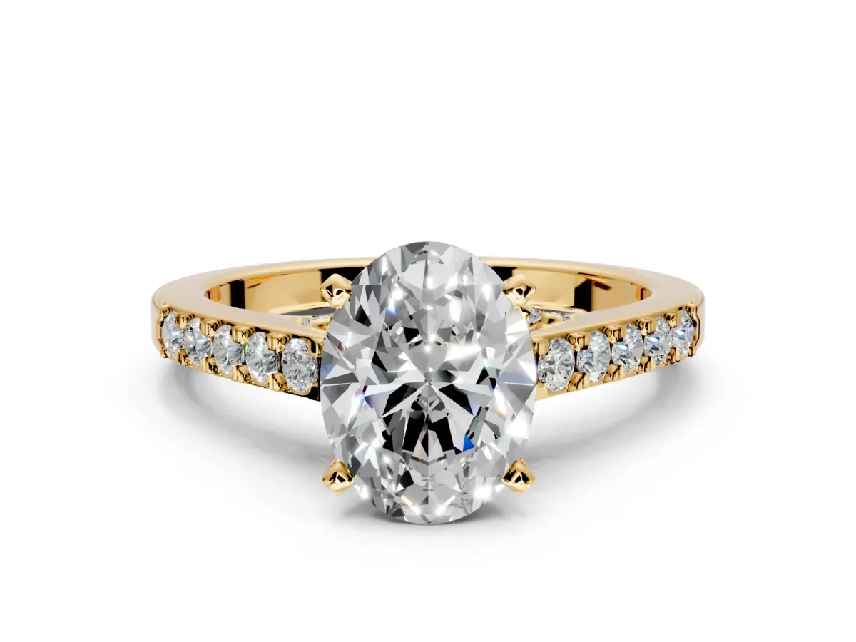 Solitaire Engagement Ring Setting for Oval Center with Crossover Accents and Prong Head in Yellow Gold