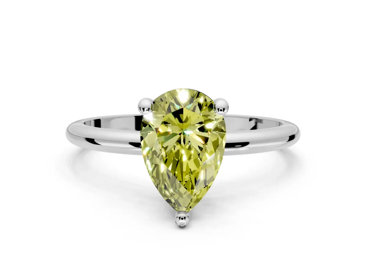 Minimalist Solitaire Engagement Ring Setting for Fancy Yellow Pear-Shaped Center with Thin Band and Prong Head in Platinum