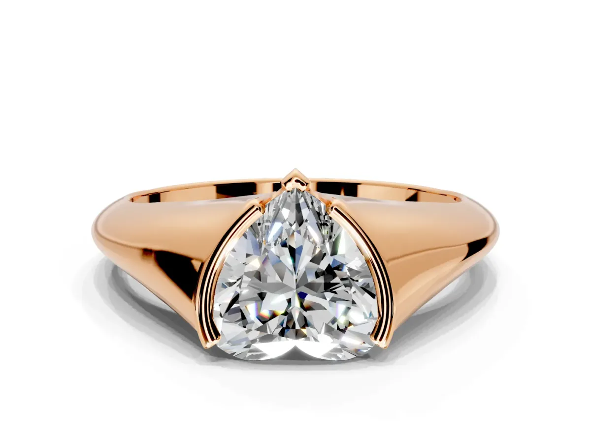 Tension Engagement Ring Setting for Heart-Shaped Center with Wide Tapered Band and Tension Head in Rose Gold