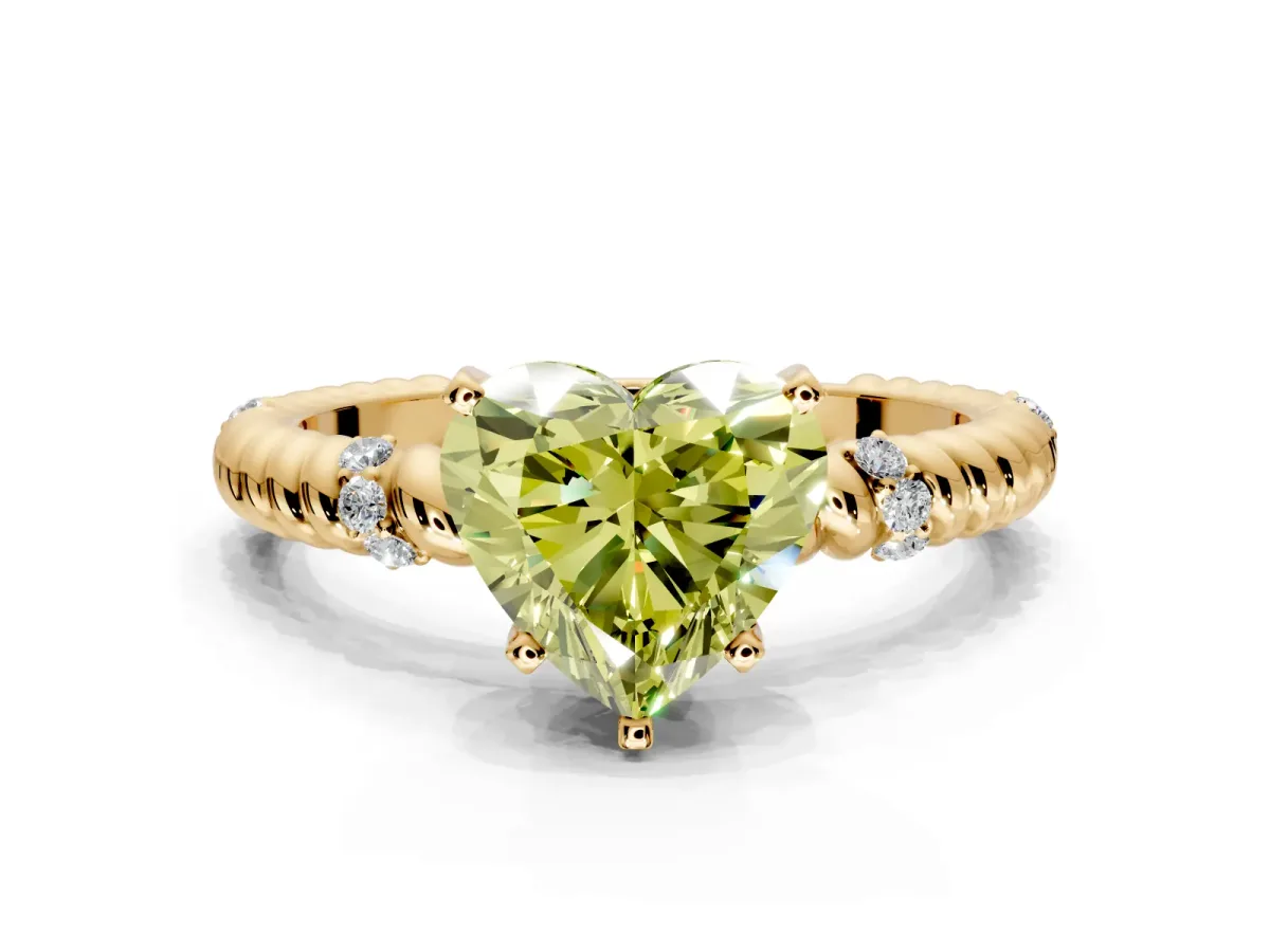 Rope Engagement Ring Setting for Fancy Yellow Heart-Shaped Center with Accent Shoulders and Prong Head in Yellow Gold