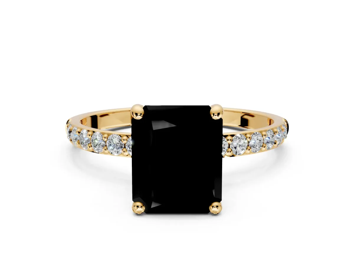 Solitaire Engagement Ring Setting for Fancy Black Radiant Cut Center with Pave Accents and Prong Head in Yellow Gold