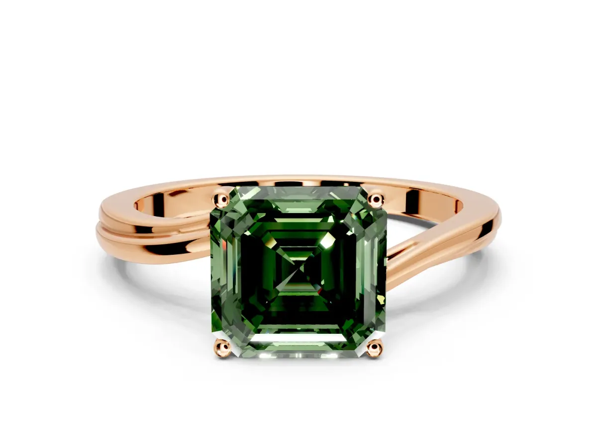 Solitaire Engagement Ring Setting for Fancy Green Asscher Cut Center with Plain Bypass Twist Band and Prong Head in Rose Gold
