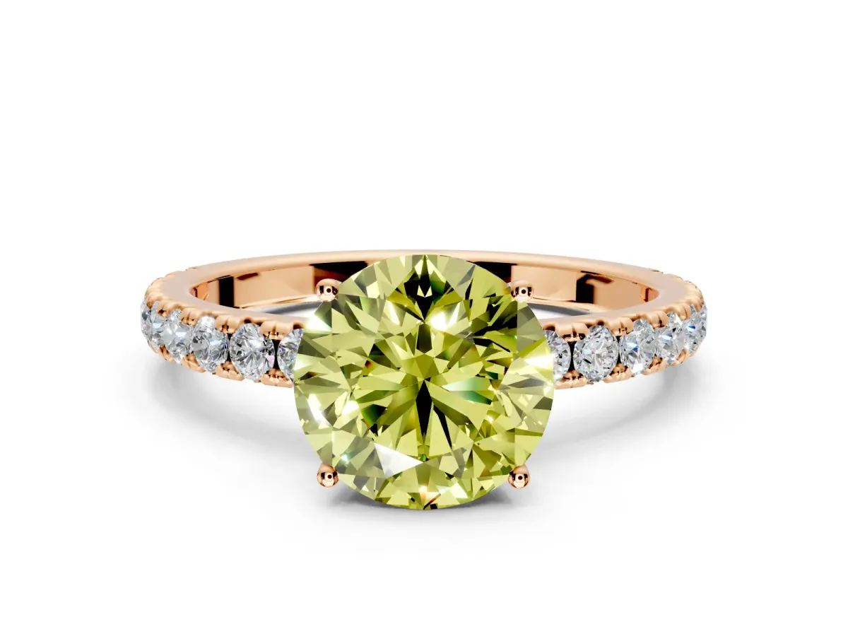 Solitaire Engagement Ring Setting for Fancy Yellow Round Cut Center with Large Accent Band and Prong Head in Rose Gold