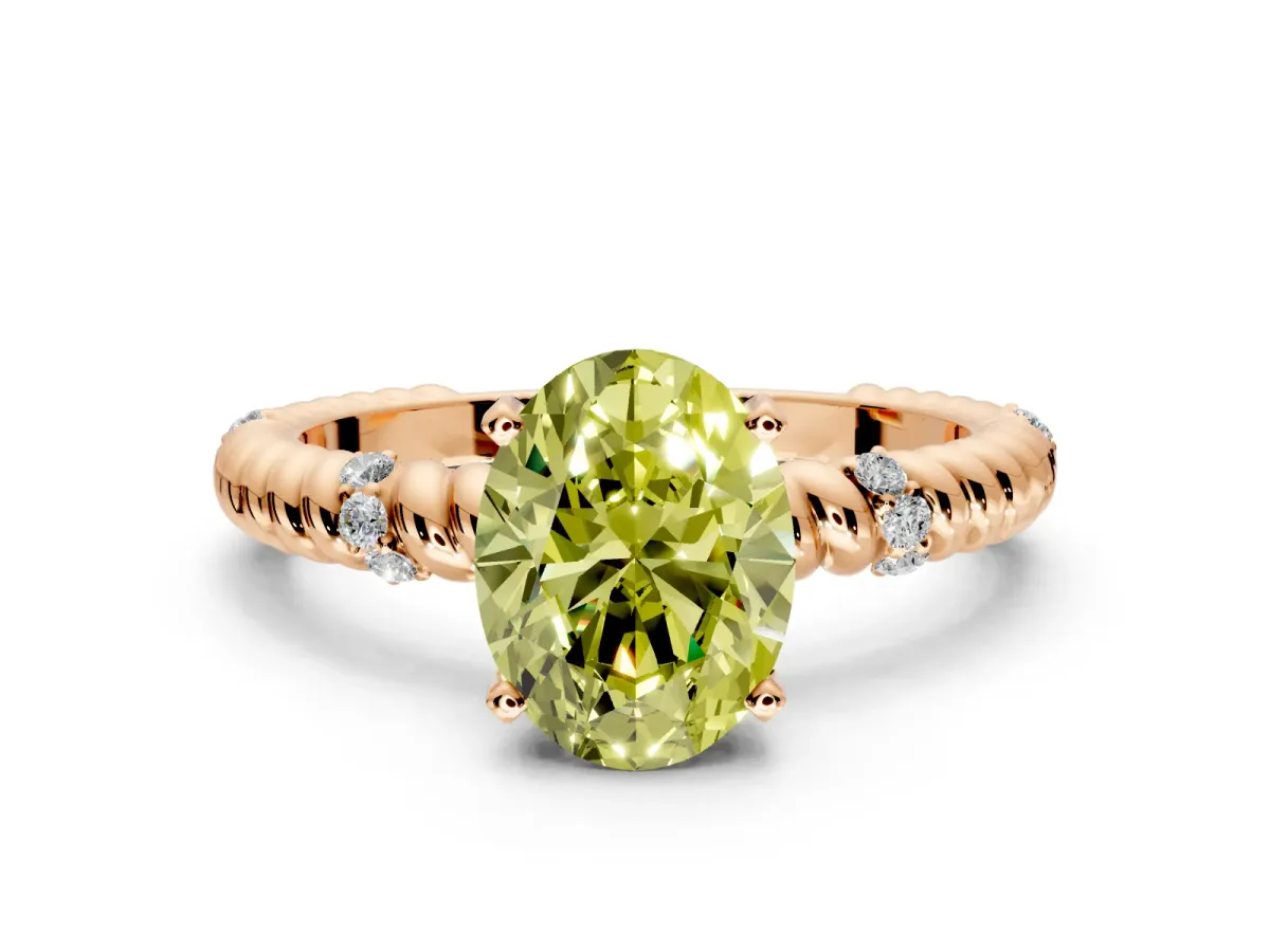 Rope Engagement Ring Setting for Fancy Yellow Oval Center with Accent Shoulders and Prong Head in Rose Gold