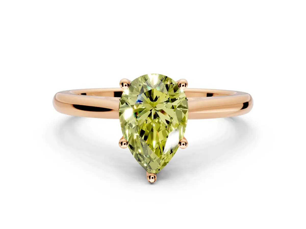 Solitaire Engagement Ring Setting for Fancy Yellow Pear-Shaped Center with Narrow Cathedral Band and Prong Head in Rose Gold