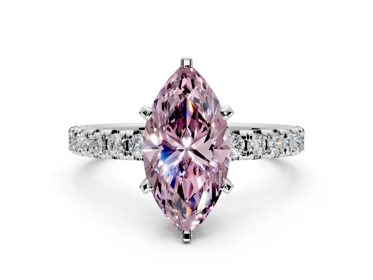 Solitaire Engagement Ring Setting for Fancy Pink Marquise Center with Large Accents and Prong Head in Platinum