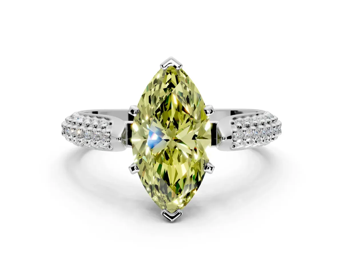 Solitaire Engagement Ring Setting for Fancy Yellow Marquise Center with Multi-Row Accents and Prong Head in Platinum