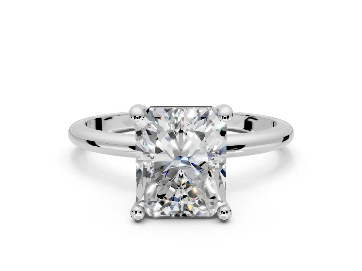 Minimalist Solitaire Engagement Ring Setting for Radiant Cut Center with Thin Band and Prong Head in White Gold