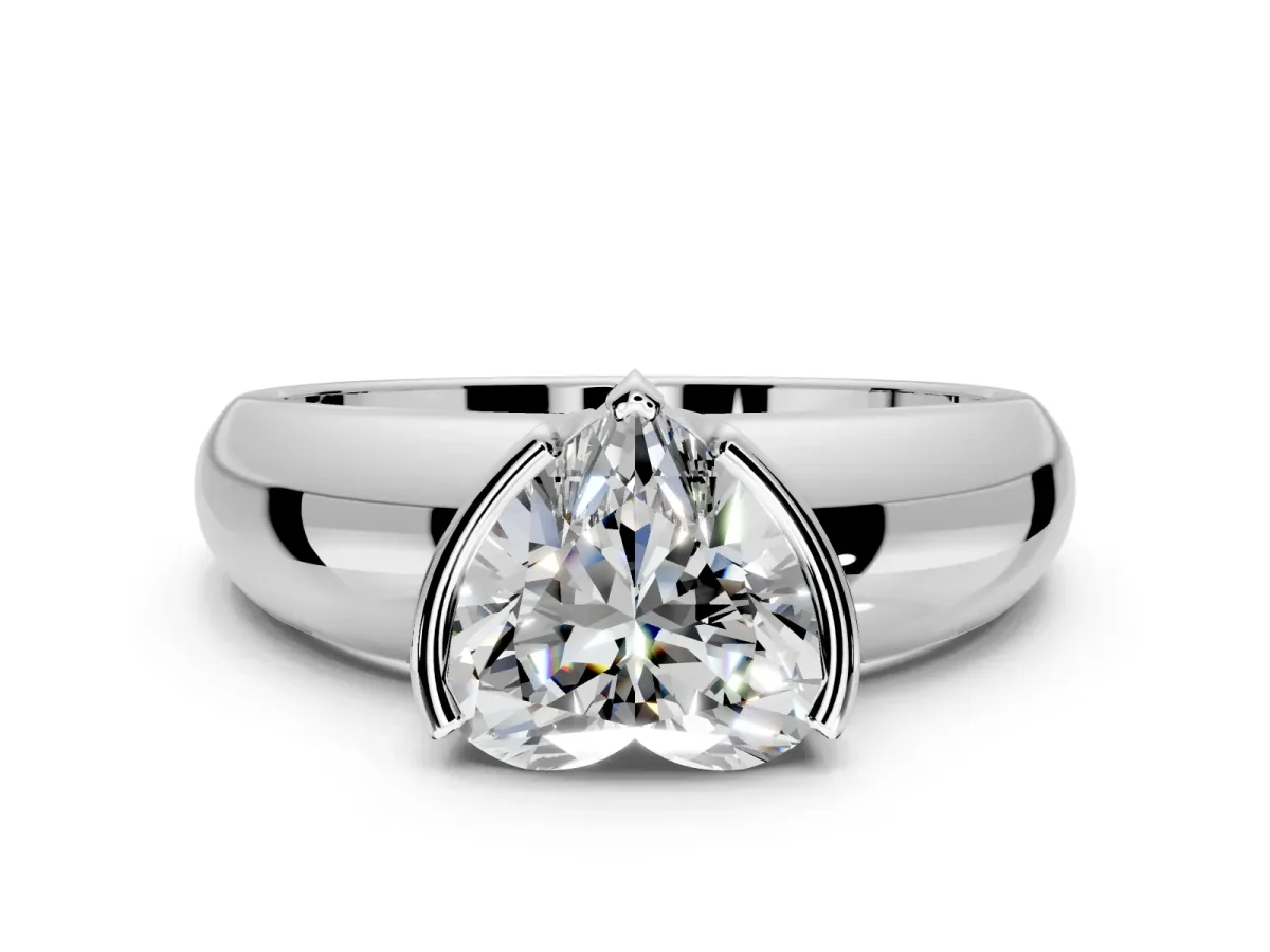 Tension Engagement Ring Setting for Heart-Shaped Center with Wide Flat Band and Tension Head in Sterling Silver
