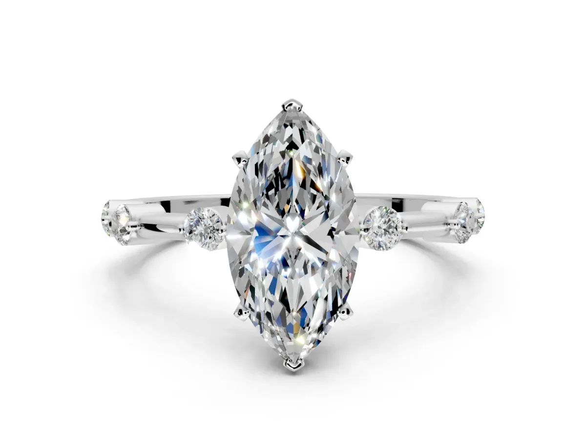 Solitaire Engagement Ring Setting for Marquise Center with Bezel Station Band and Prong Head in Platinum
