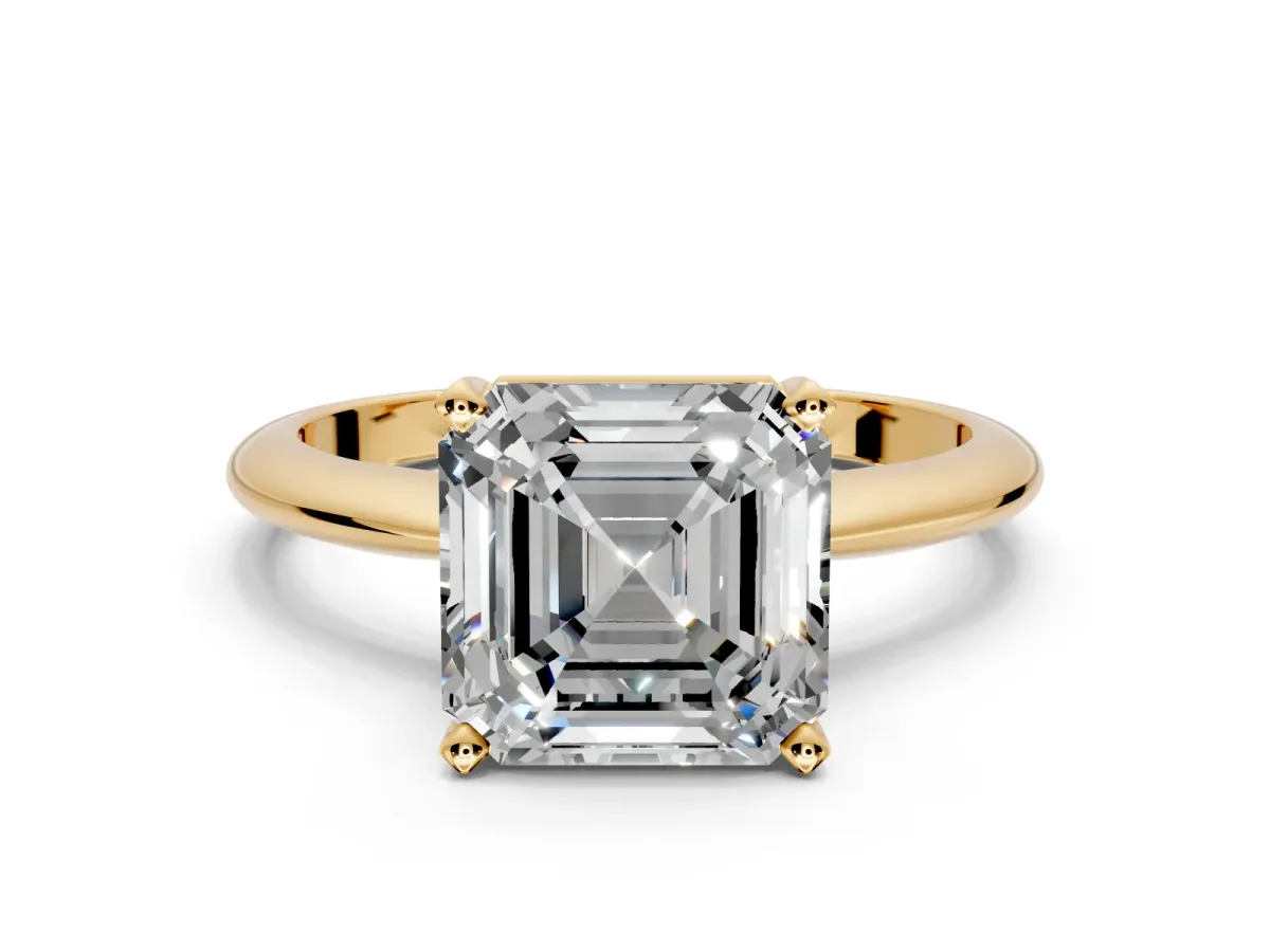 Solitaire Engagement Ring Setting for Asscher Cut Center with Knife Ridge Band and Claw Prong Head in Yellow Gold
