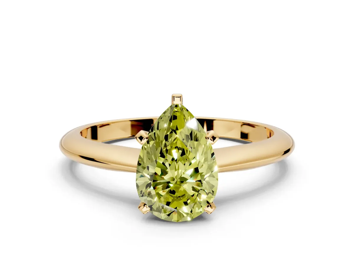 Solitaire Engagement Ring Setting for Fancy Yellow Pear-Shaped Center with Knife Ridge Band and Claw Prong Head in Yellow Gold
