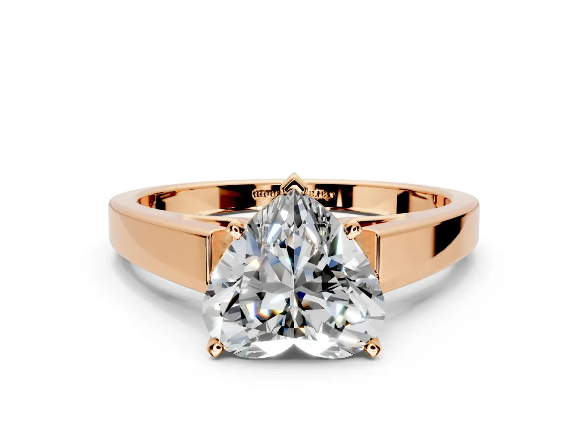 Solitaire Engagement Ring Setting for Heart-Shaped Center with Tapered Split Shoulders and Prong Head in Rose Gold