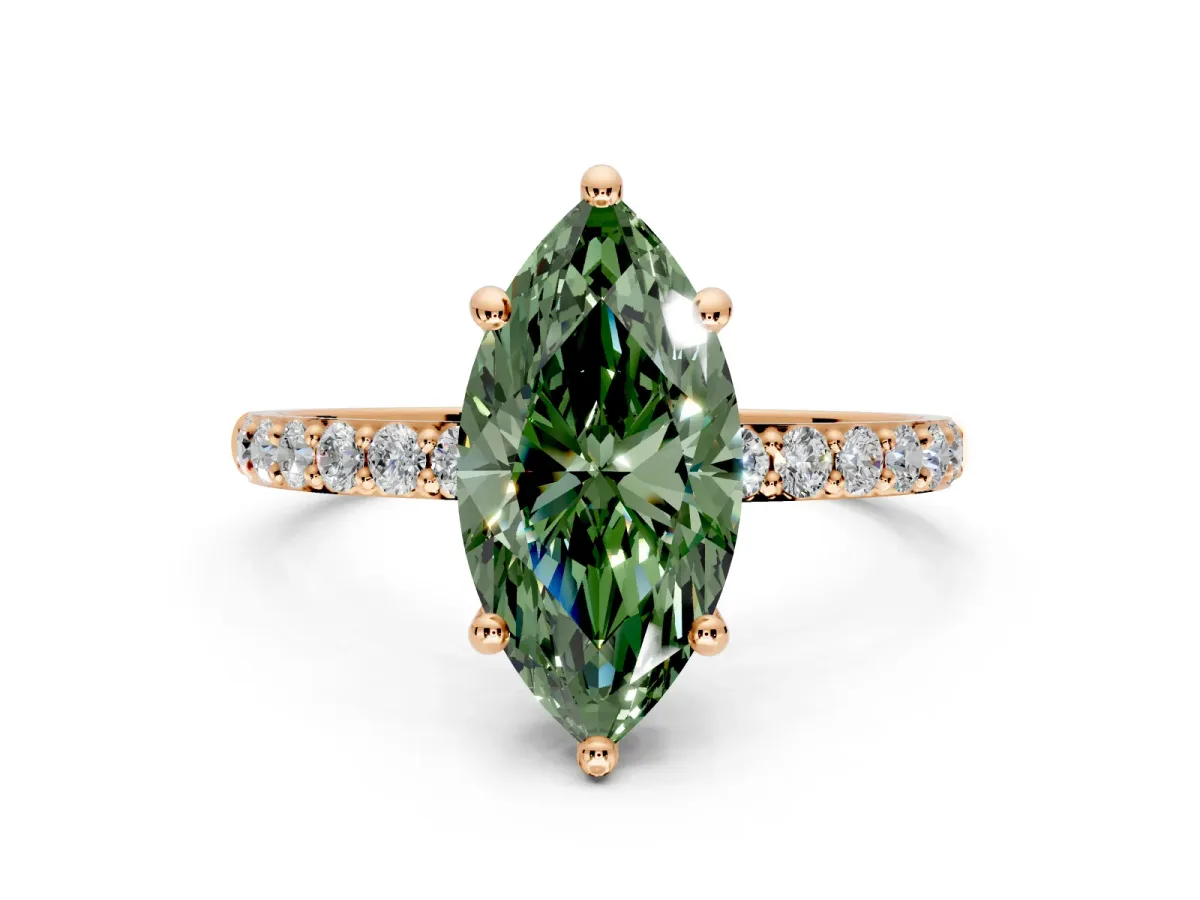 Solitaire Engagement Ring Setting for Fancy Green Marquise Center with Pave Accents and Prong Head in Rose Gold