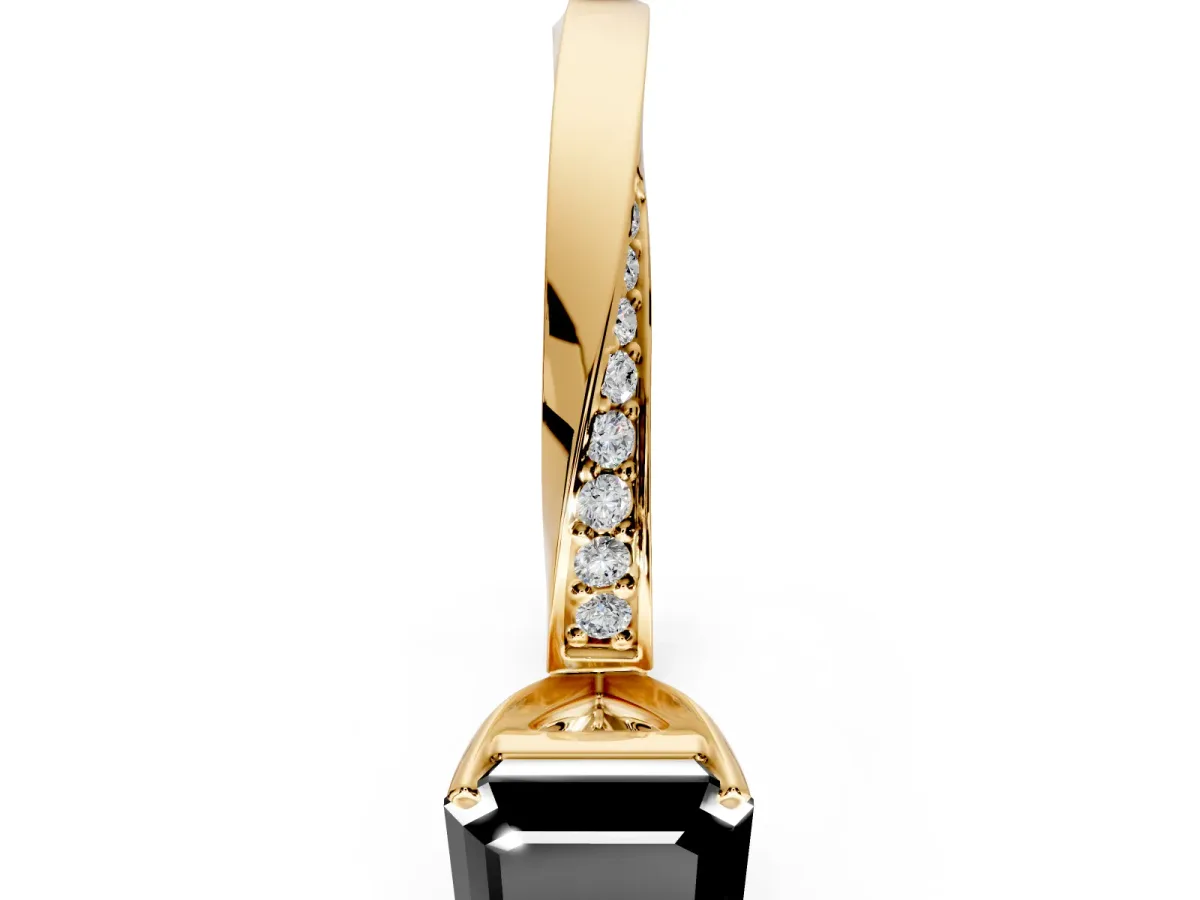 Side Accent Engagement Ring Setting for Fancy Black Asscher Cut Center with Accent Shoulders and Prong Head in Yellow Gold