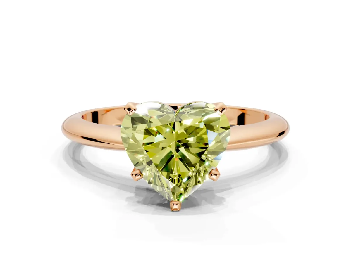 Solitaire Engagement Ring Setting for Fancy Yellow Heart-Shaped Center with Knife Ridge Band and Claw Prong Head in Rose Gold