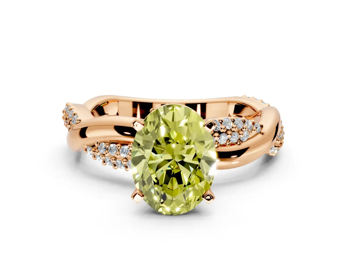 Solitaire Engagement Ring Setting for Fancy Yellow Oval Center with Pave and Plain Crossover and Basket Head in Rose Gold
