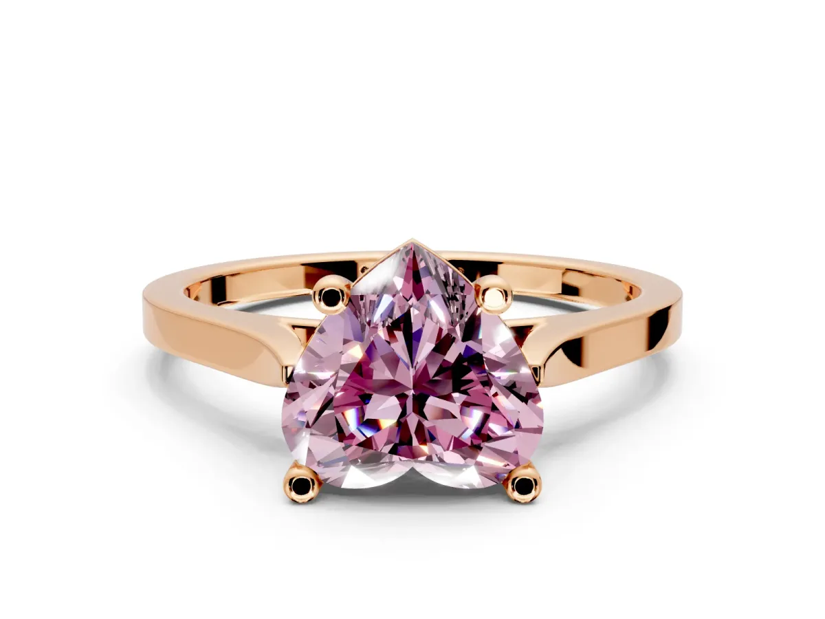 Solitaire Engagement Ring Setting for Fancy Pink Heart-Shaped Center with Tapered Shoulders and Prong Head in Rose Gold