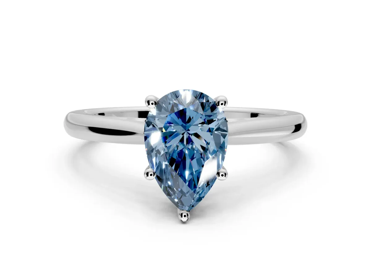Solitaire Engagement Ring Setting for Fancy Blue Pear-Shaped Center with Narrow Cathedral Band and Prong Head in Sterling Silver