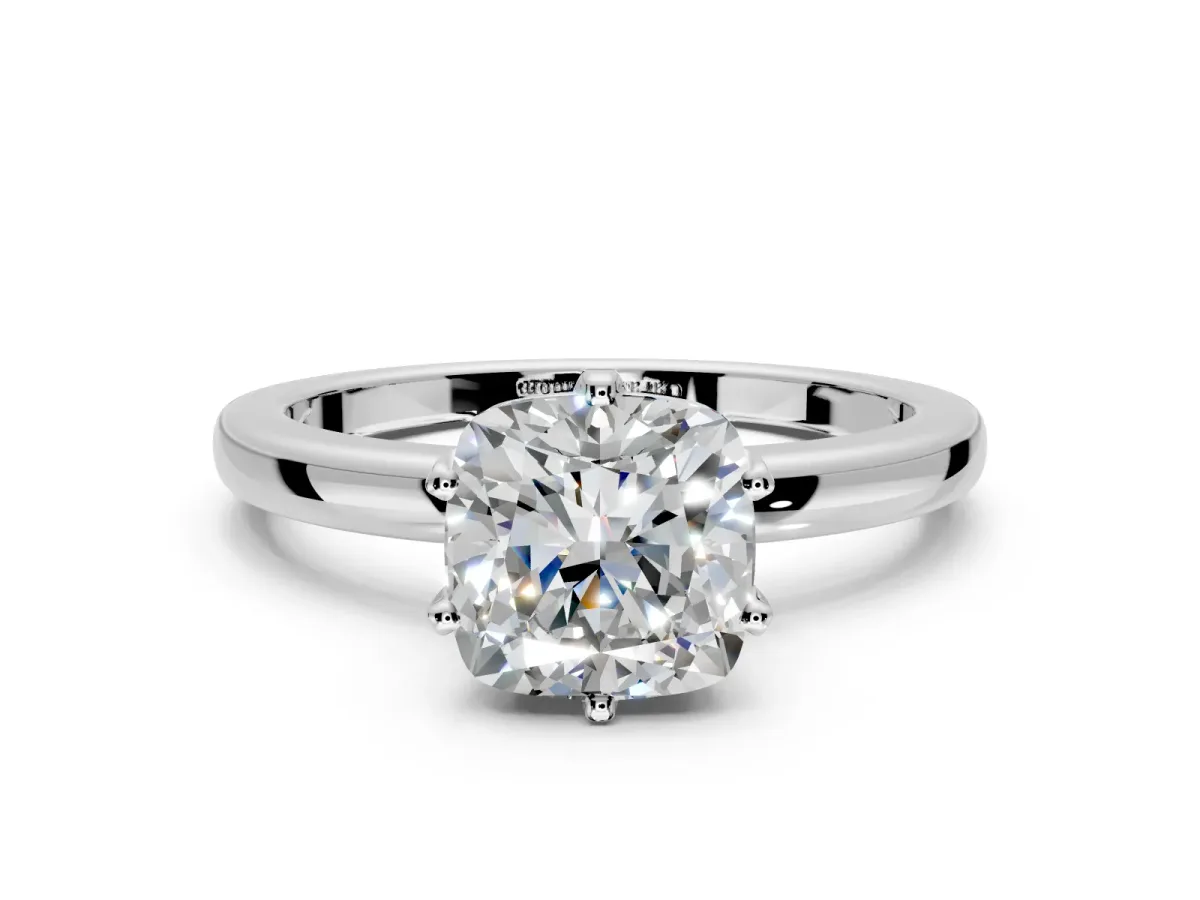 Solitaire Engagement Ring Setting for Cushion Cut Center with Plain Band and Tulip Prong Head in Sterling Silver