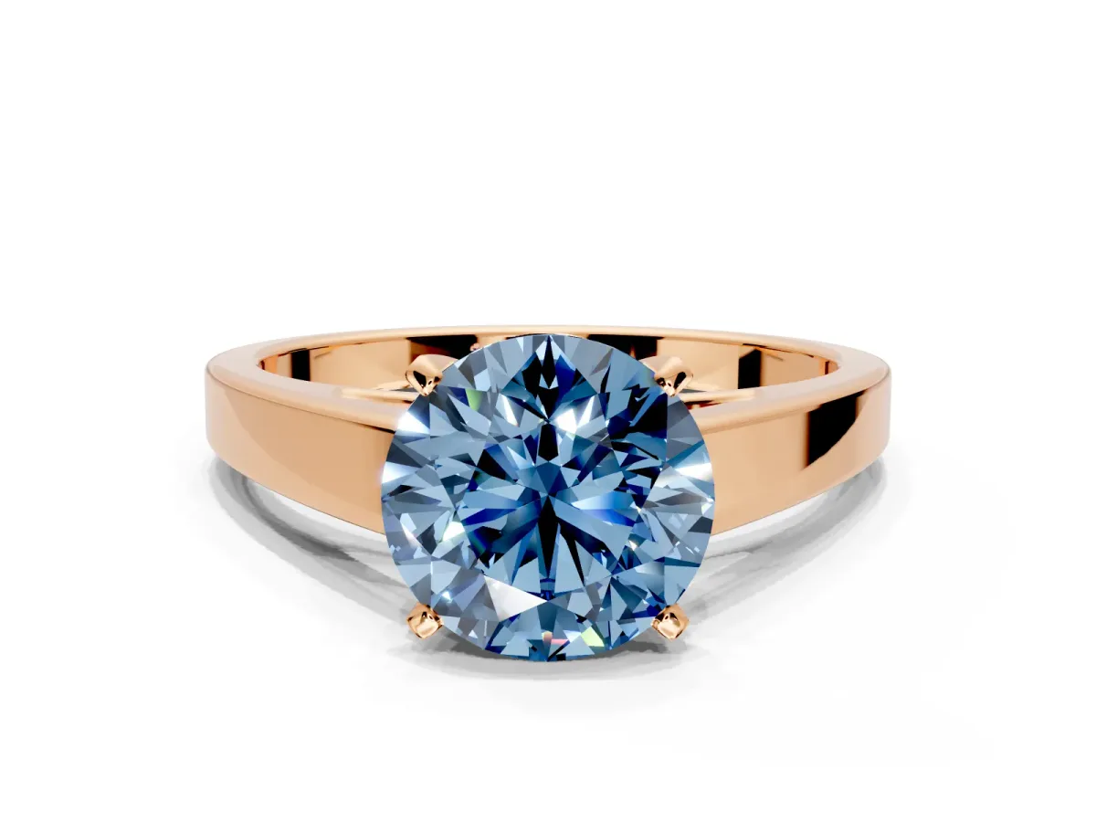 Solitaire Engagement Ring Setting for Fancy Blue Round Cut Center with Tapered Split Shoulders and Prong Head in Rose Gold