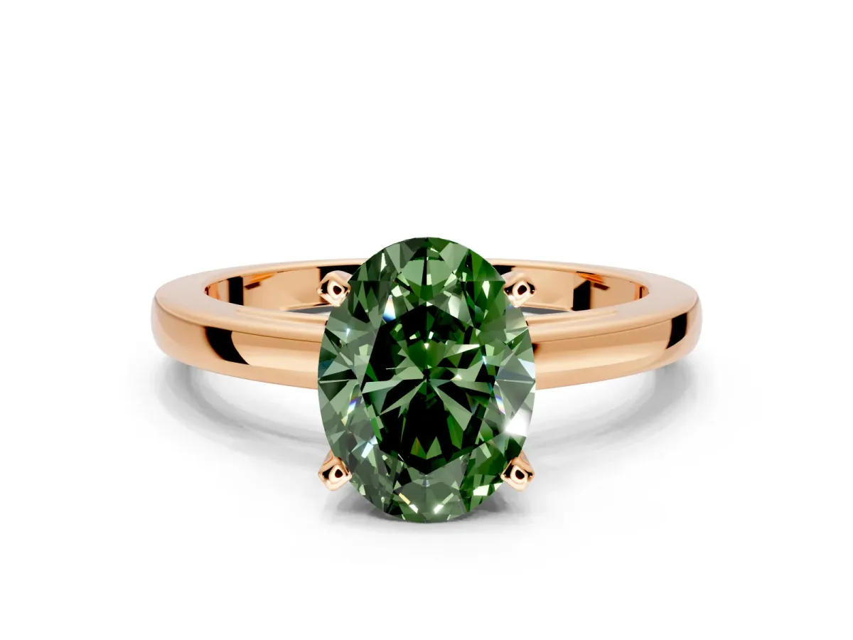 Solitaire Engagement Ring Setting for Fancy Green Oval Center with Basket Rail and Prong Head in Rose Gold