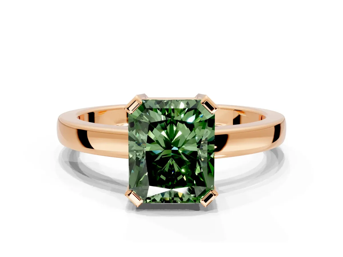 Solitaire Engagement Ring Setting for Fancy Green Radiant Cut Center with Plain Band and Flat Tab Prong Head in Rose Gold