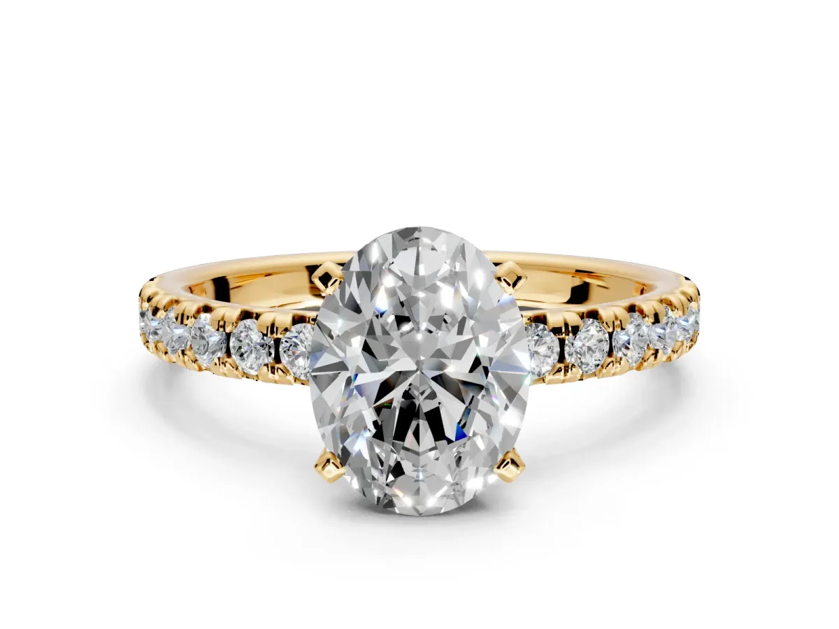 Solitaire Engagement Ring Setting for Oval Center with Large Accents and Prong Head in Yellow Gold