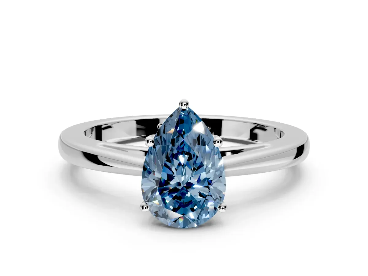 Solitaire Engagement Ring Setting for Fancy Blue Pear-Shaped Center with Open Cathedral Shoulders and Prong Head in Platinum