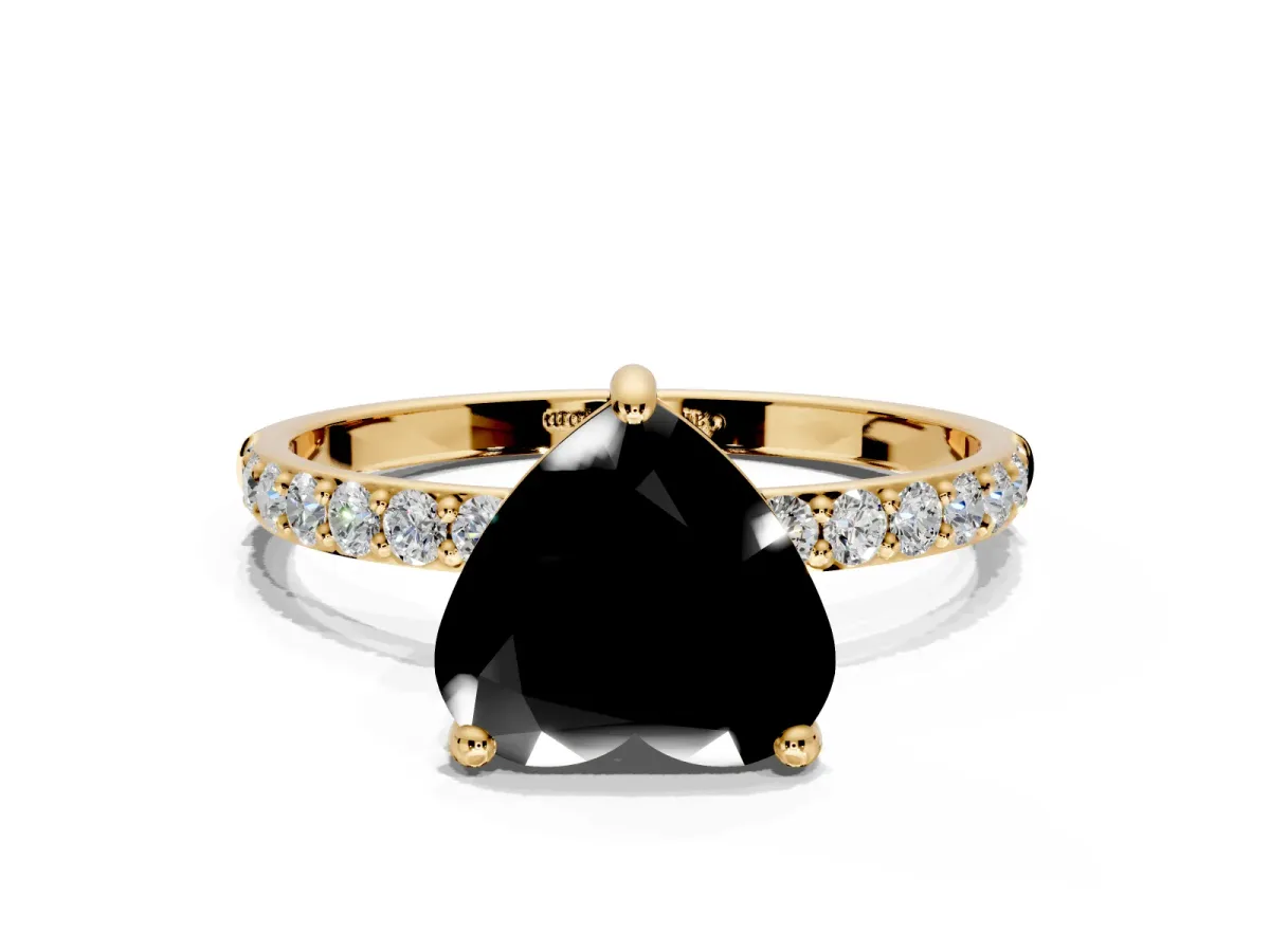 Solitaire Engagement Ring Setting for Fancy Black Heart-Shaped Center with Pave Accents and Prong Head in Yellow Gold