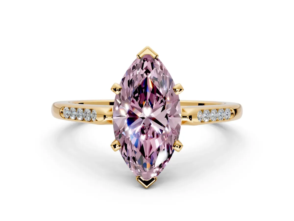 Solitaire Engagement Ring Setting for Fancy Pink Marquise Center with Channel Accents and Prong Head in Yellow Gold