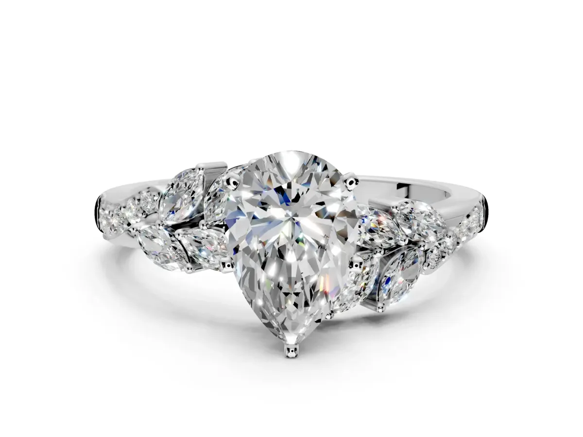 Solitaire Engagement Ring Setting for Pear-Shaped Center with Marquise Accent Twist Band and Prong Head in Sterling Silver