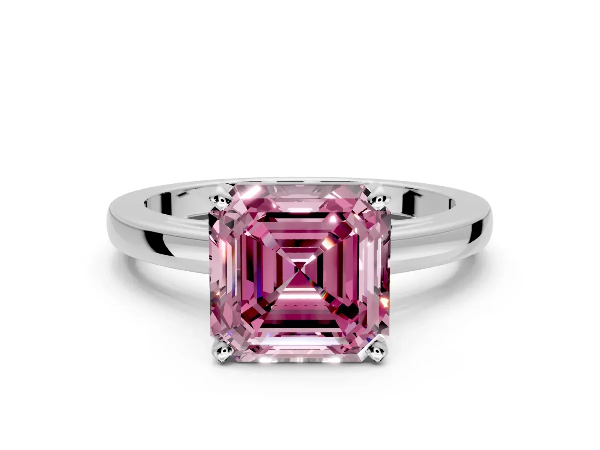 Solitaire Engagement Ring Setting for Fancy Pink Asscher Cut Center with Basket Rail and Prong Head in Sterling Silver