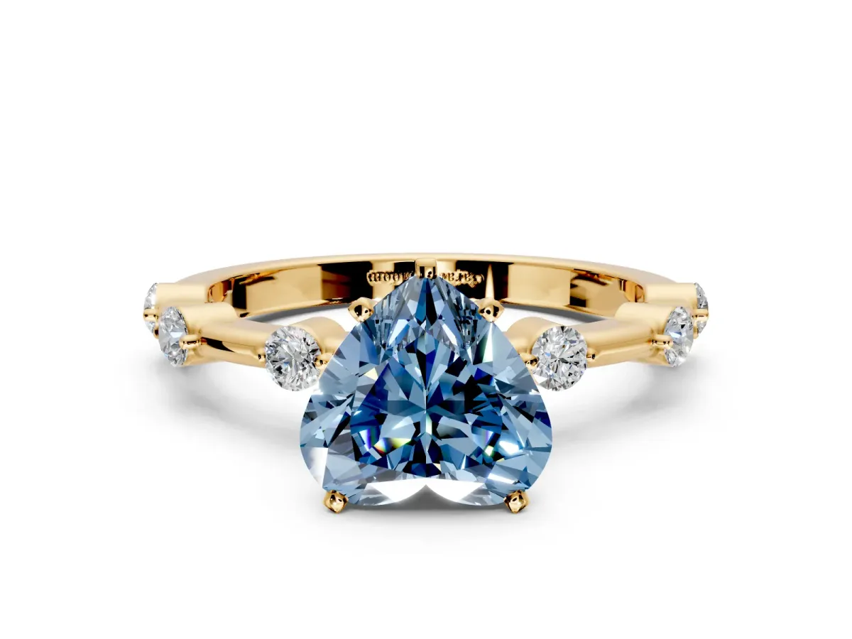 Solitaire Engagement Ring Setting for Fancy Blue Heart-Shaped Center with Bezel Station Band and Prong Head in Yellow Gold