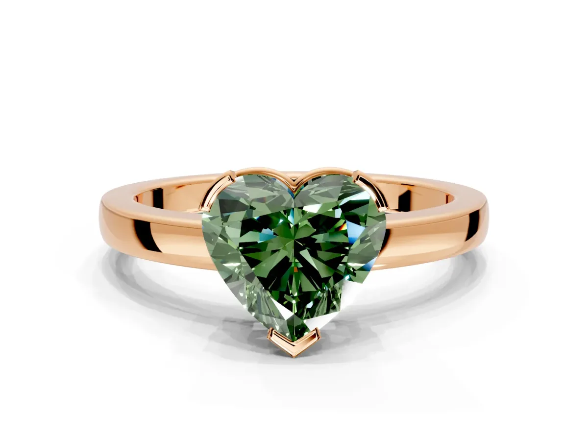 Solitaire Engagement Ring Setting for Fancy Green Heart-Shaped Center with Plain Band and Flat Tab Prong Head in Rose Gold
