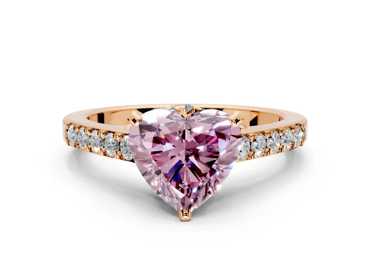 Solitaire Engagement Ring Setting for Fancy Pink Heart-Shaped Center with Crossover Accents and Prong Head in Rose Gold