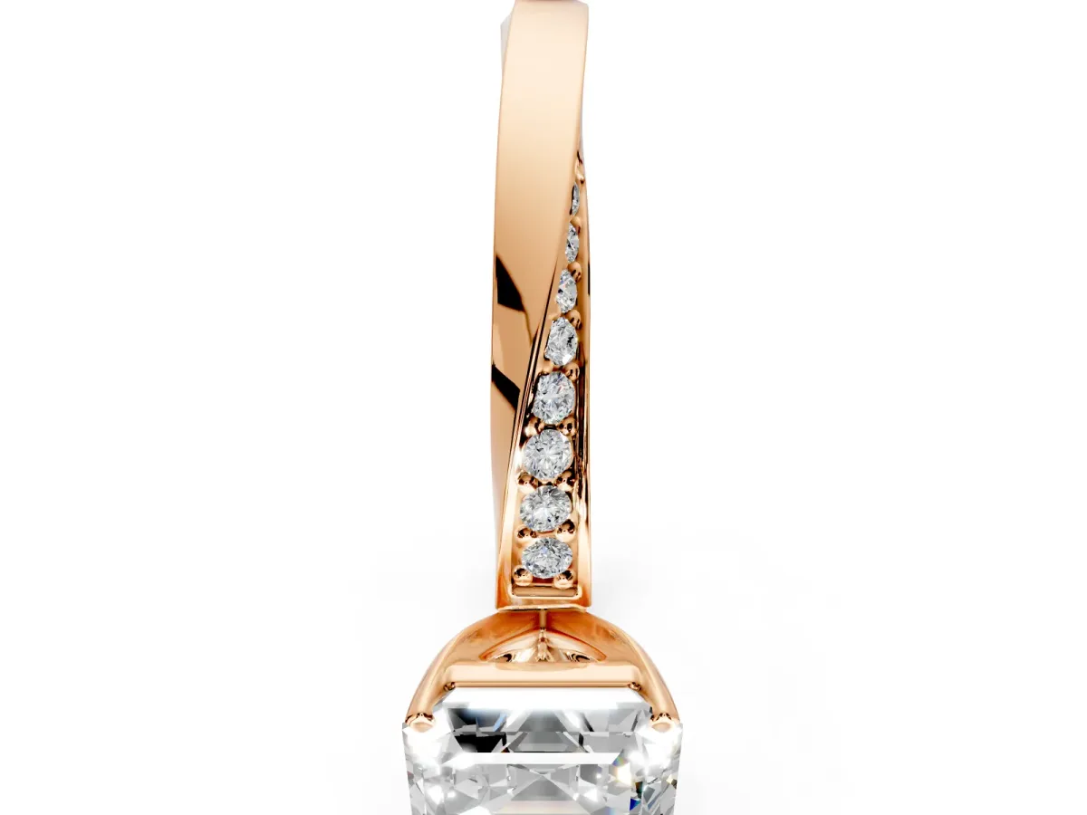 Side Accent Engagement Ring Setting for Asscher Cut Center with Accent Shoulders and Prong Head in Rose Gold