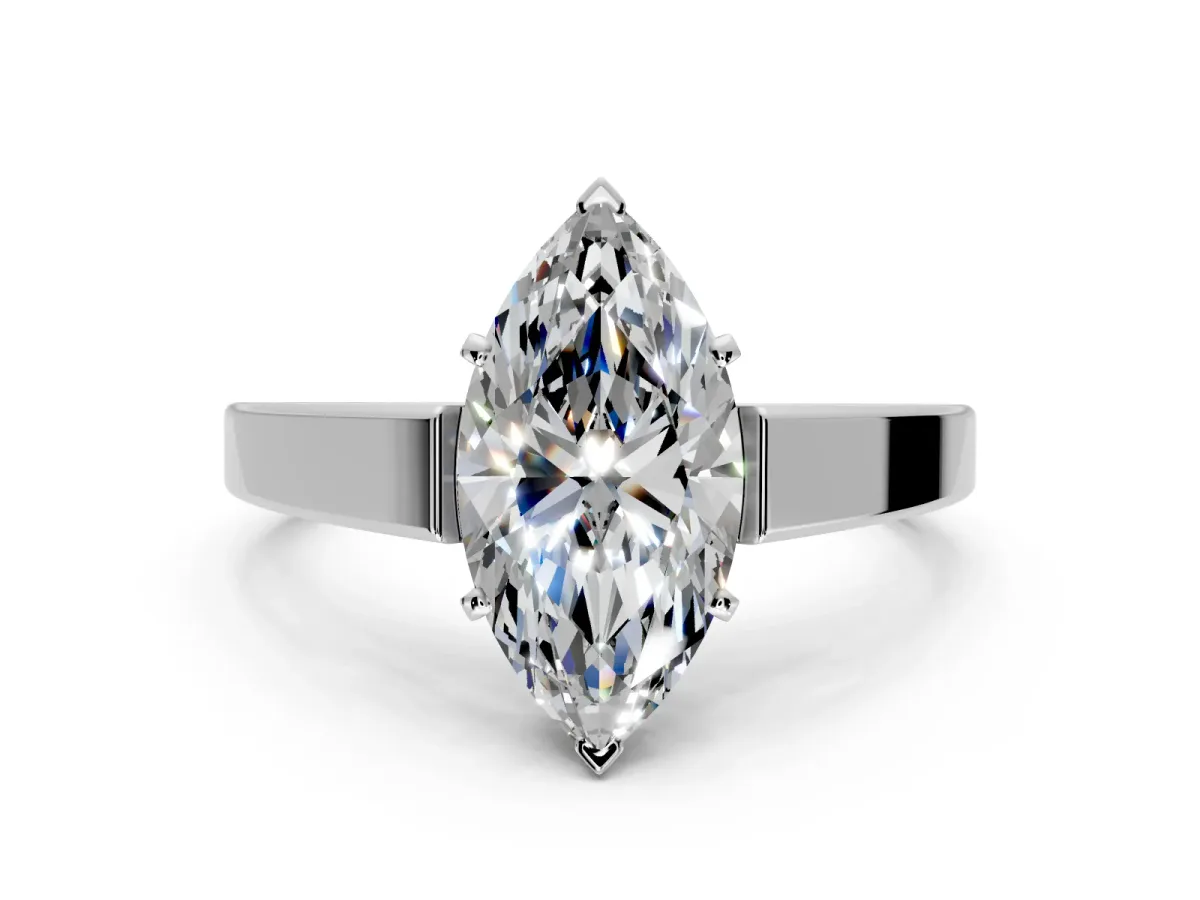 Solitaire Engagement Ring Setting for Marquise Center with Tapered Split Shoulders and Prong Head in Platinum