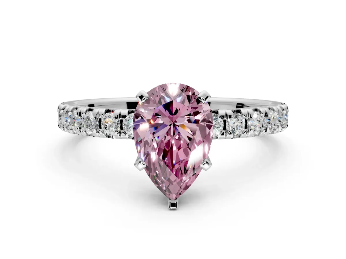 Solitaire Engagement Ring Setting for Fancy Pink Pear-Shaped Center with Large Accents and Prong Head in Platinum