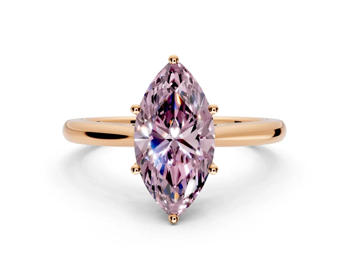 Solitaire Engagement Ring Setting for Fancy Pink Marquise Center with Narrow Cathedral Band and Prong Head in Rose Gold