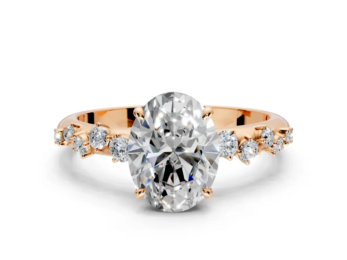 Cluster Engagement Ring Setting for Oval Center with Round Cut Accent Band and Prong Head in Rose Gold