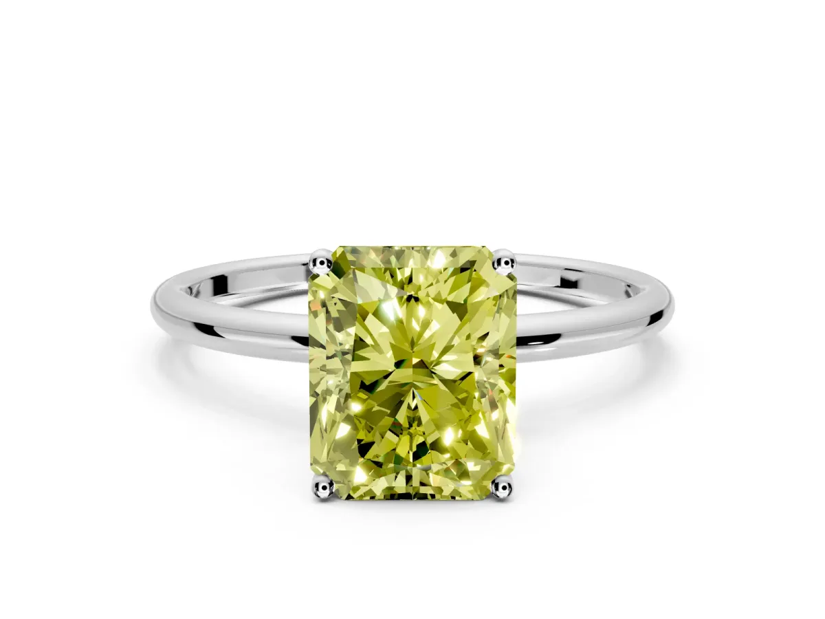 Solitaire Engagement Ring Setting for Fancy Yellow Radiant Cut Center with Straight Thin Band and Prong Head in Sterling Silver