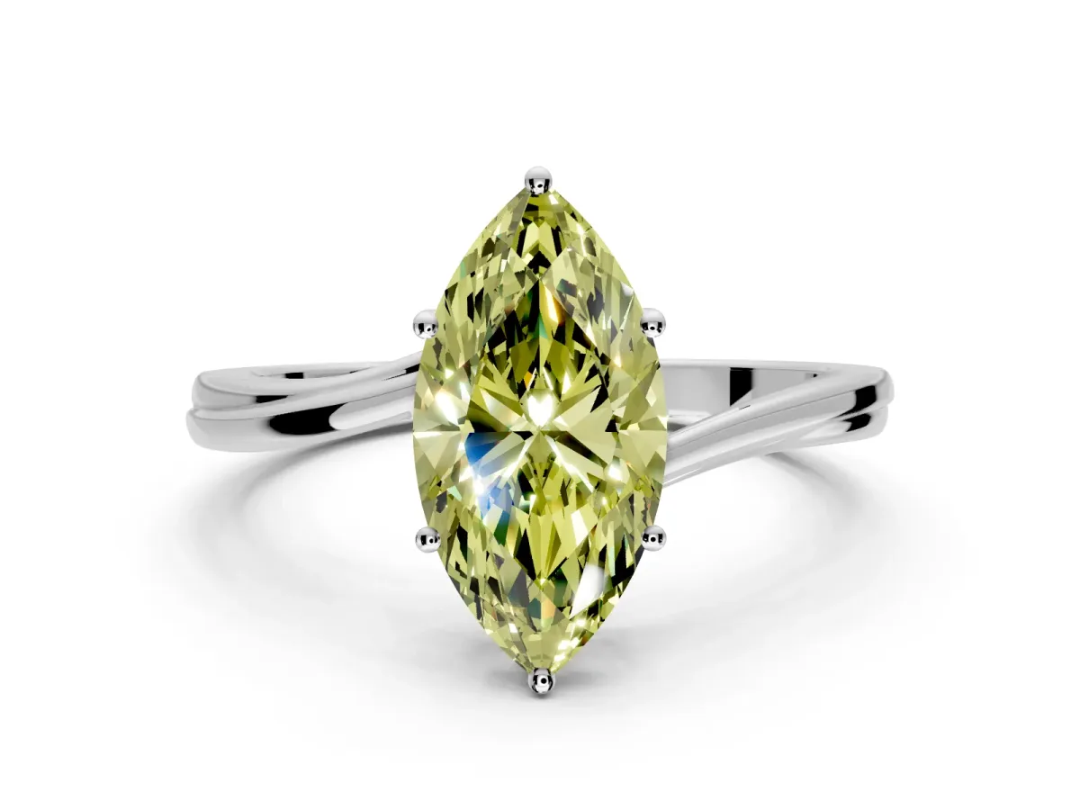 Solitaire Engagement Ring Setting for Fancy Yellow Marquise Center with Plain Bypass Twist Band and Prong Head in Platinum