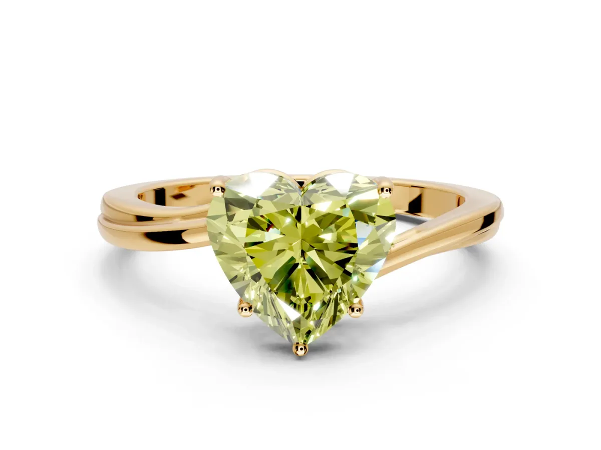 Solitaire Engagement Ring Setting for Fancy Yellow Heart-Shaped Center with Plain Bypass Twist Band and Prong Head in Yellow Gold