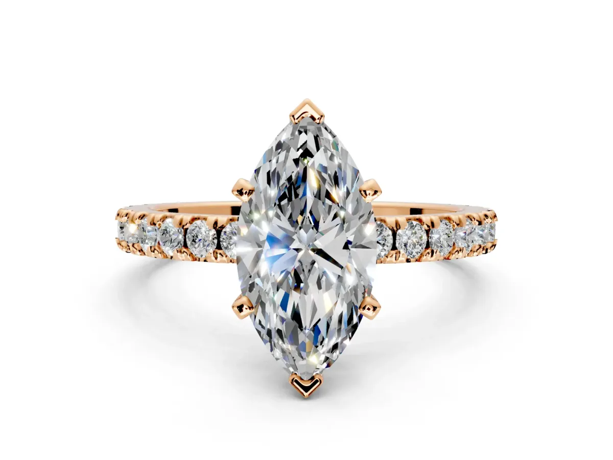 Solitaire Engagement Ring Setting for Marquise Center with Fine Pave Band and Claw Prong Head in Rose Gold
