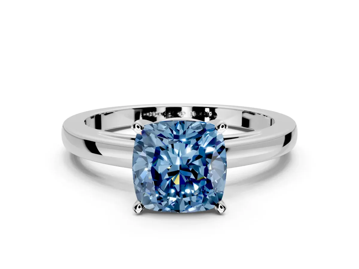 Solitaire Engagement Ring Setting for Fancy Blue Cushion Cut Center with Basket Rail and Prong Head in Platinum